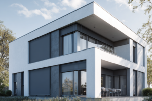 rolety zewnętrzne na budynku nowoczesnym